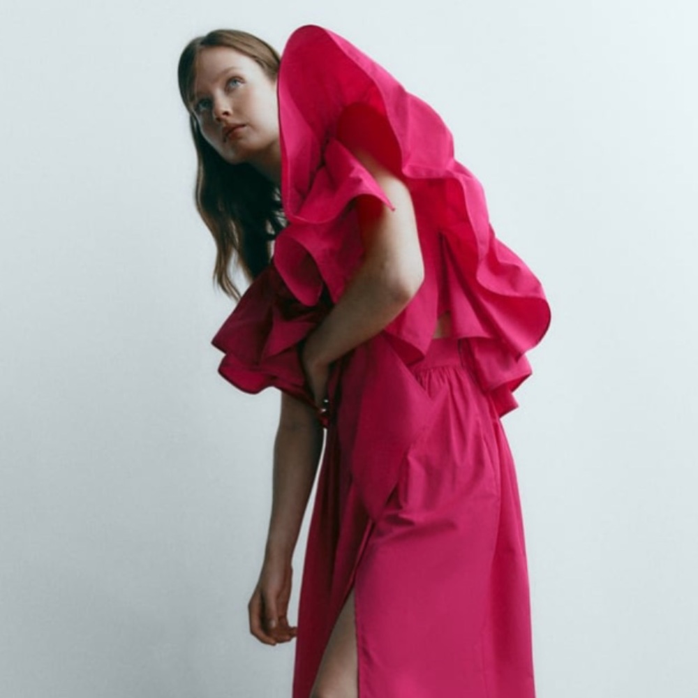 Zara raised rose ruffled asymmetric voluminous top - Picture 8 of 16